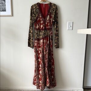 Free People Floral Long Sleeve Maxi Dress - Red and Black